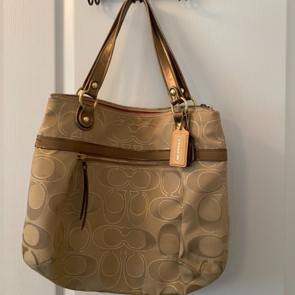 MOVING SALE- Coach gold/light brown leather bag